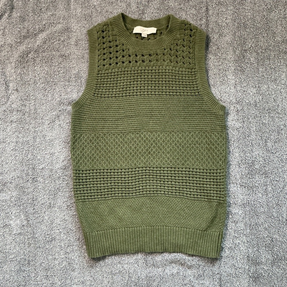 Loft Womens Olive Green Pointelle Knit Cotton Sweater Vest Size M 537945
